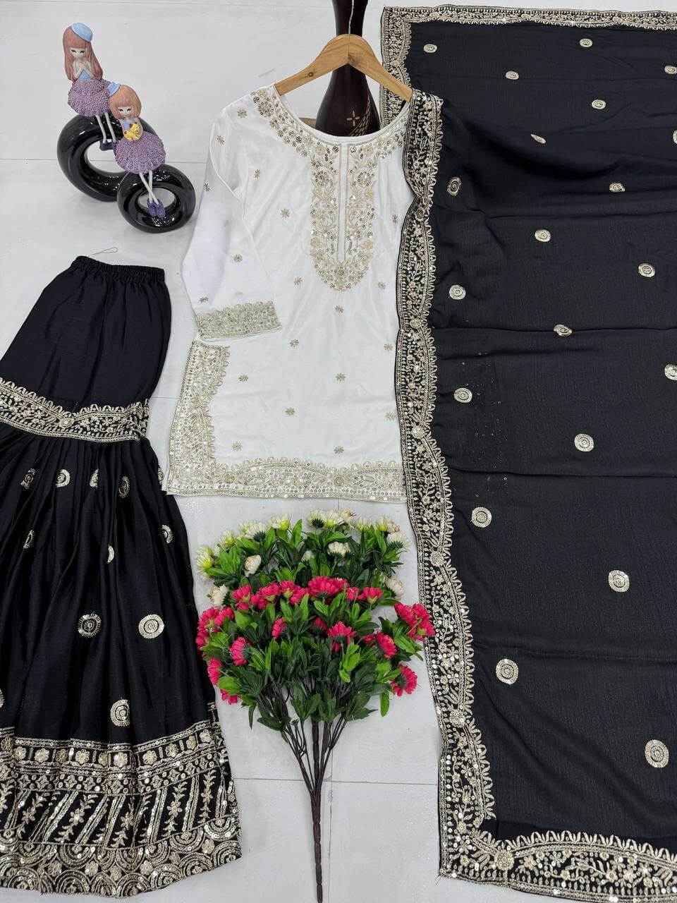 Designer Heavy Chinon Embroidered Sharara Set