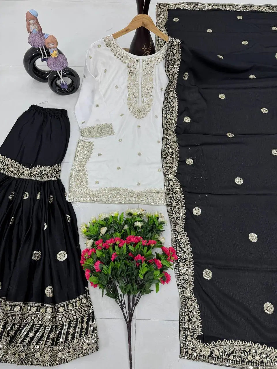 Designer Heavy Chinon Embroidered Sharara Set