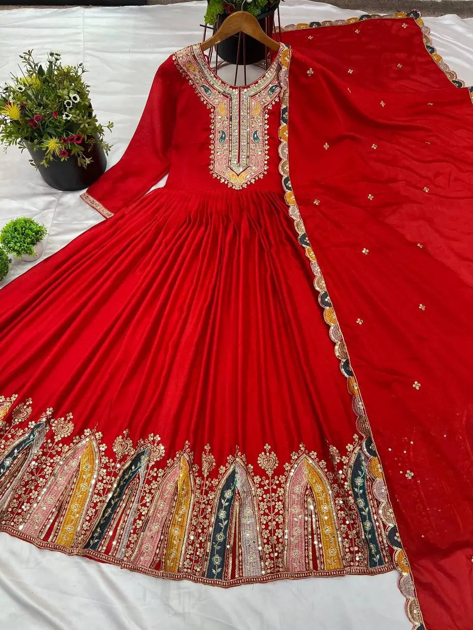 Designer Heavy Chinon Silk Embroidered Gown with Dupatta