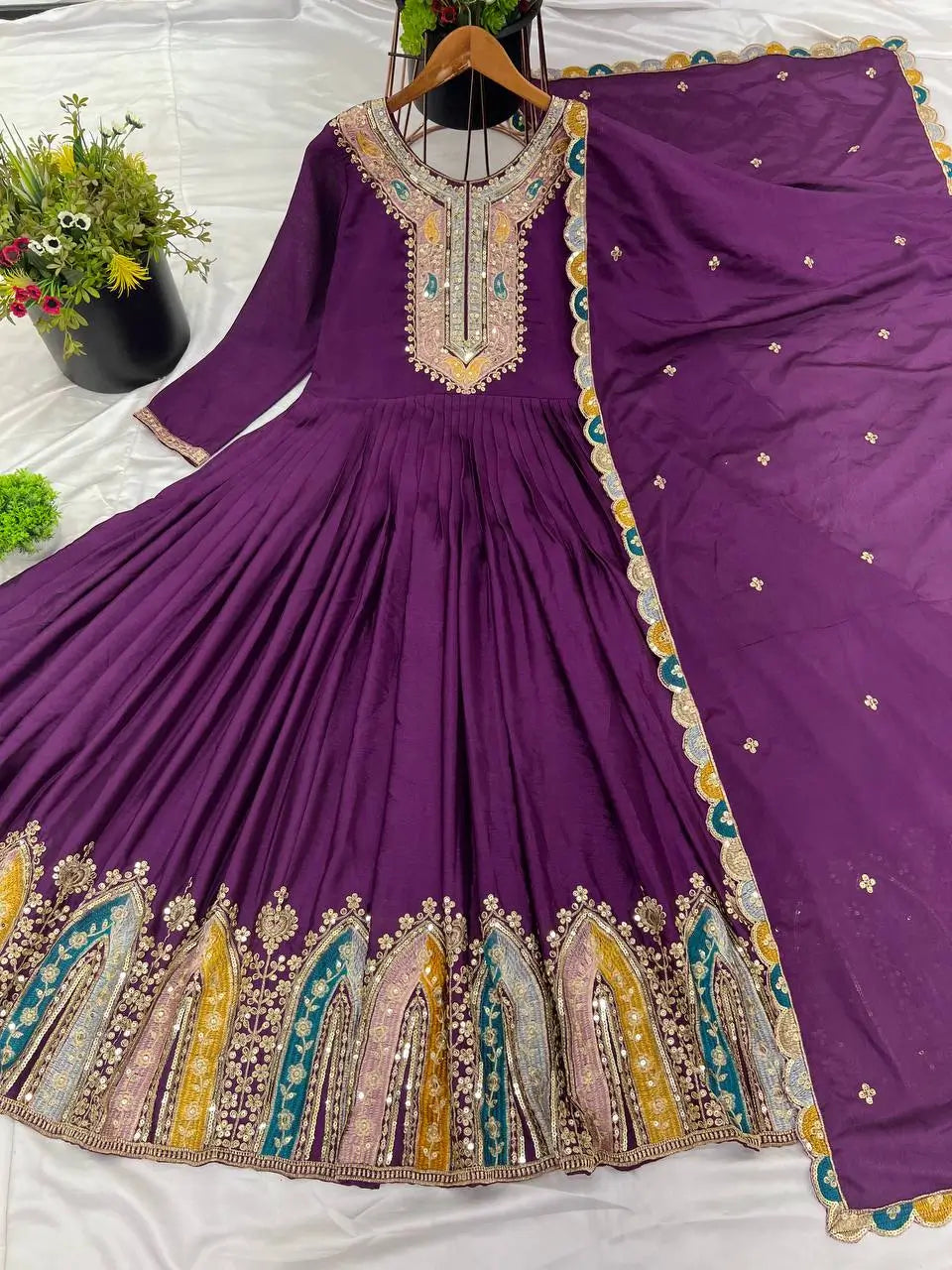 Designer Heavy Chinon Silk Embroidered Gown with Dupatta