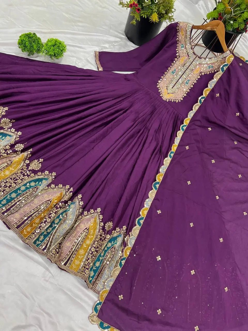 Designer Heavy Chinon Silk Embroidered Gown with Dupatta
