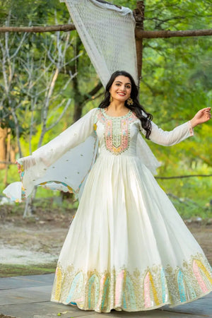 Designer Heavy Chinon Silk Embroidered Gown with Dupatta