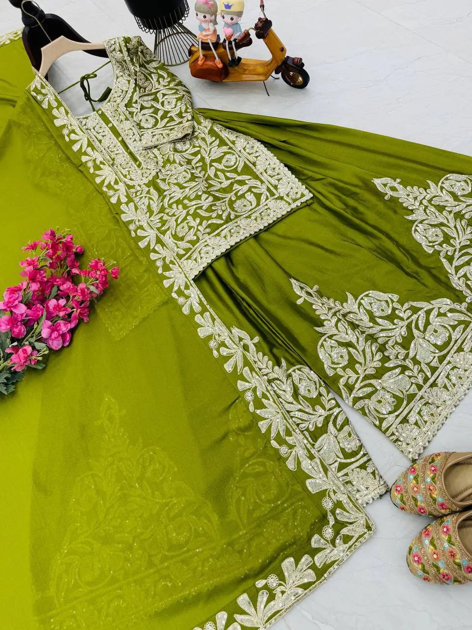 Designer Heavy Chinon Silk Sharara Suit with Coding Sequin Embroidery