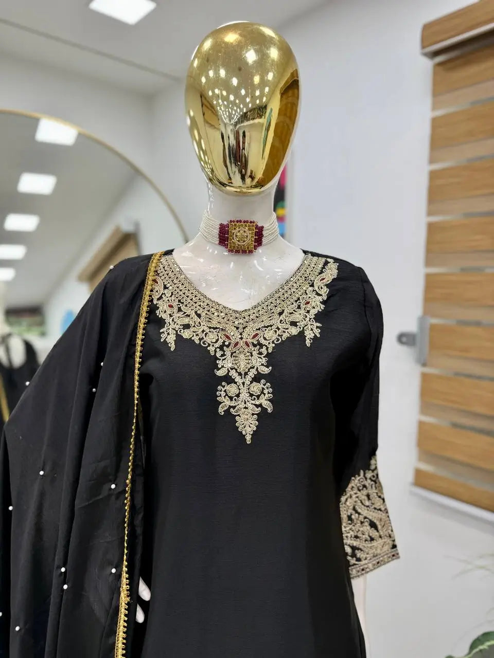 Designer Heavy Chinon Silk Sharara Suit with Coding Sequin Embroidery