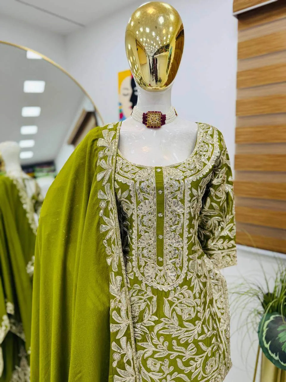 Designer Heavy Chinon Silk Sharara Suit with Coding Sequin Embroidery