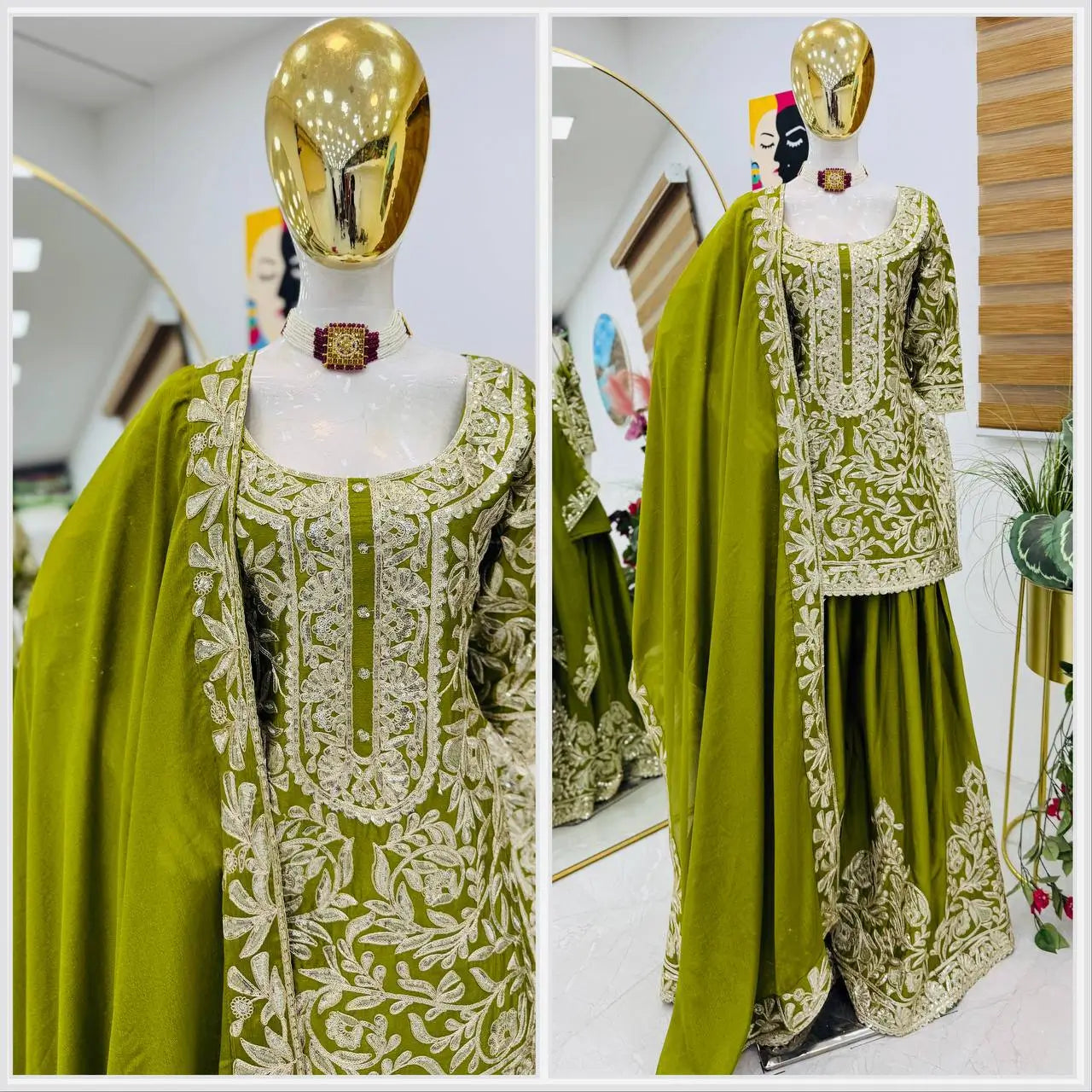 Designer Heavy Chinon Silk Sharara Suit with Coding Sequin Embroidery