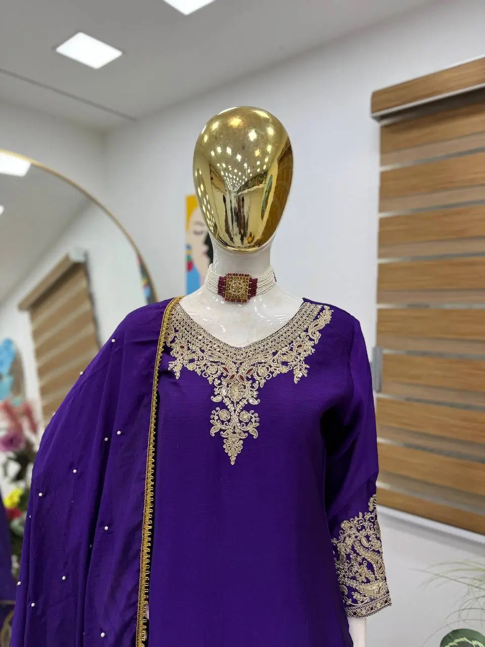 Designer Heavy Chinon Silk Sharara Suit with Coding Sequin Embroidery