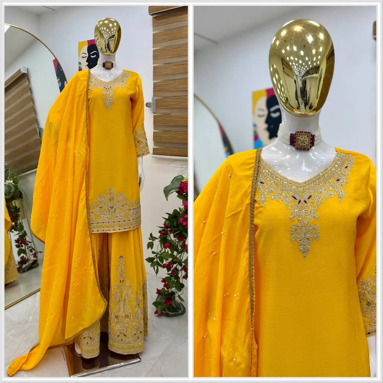 Designer Heavy Chinon Silk Sharara Suit with Coding Sequin Embroidery