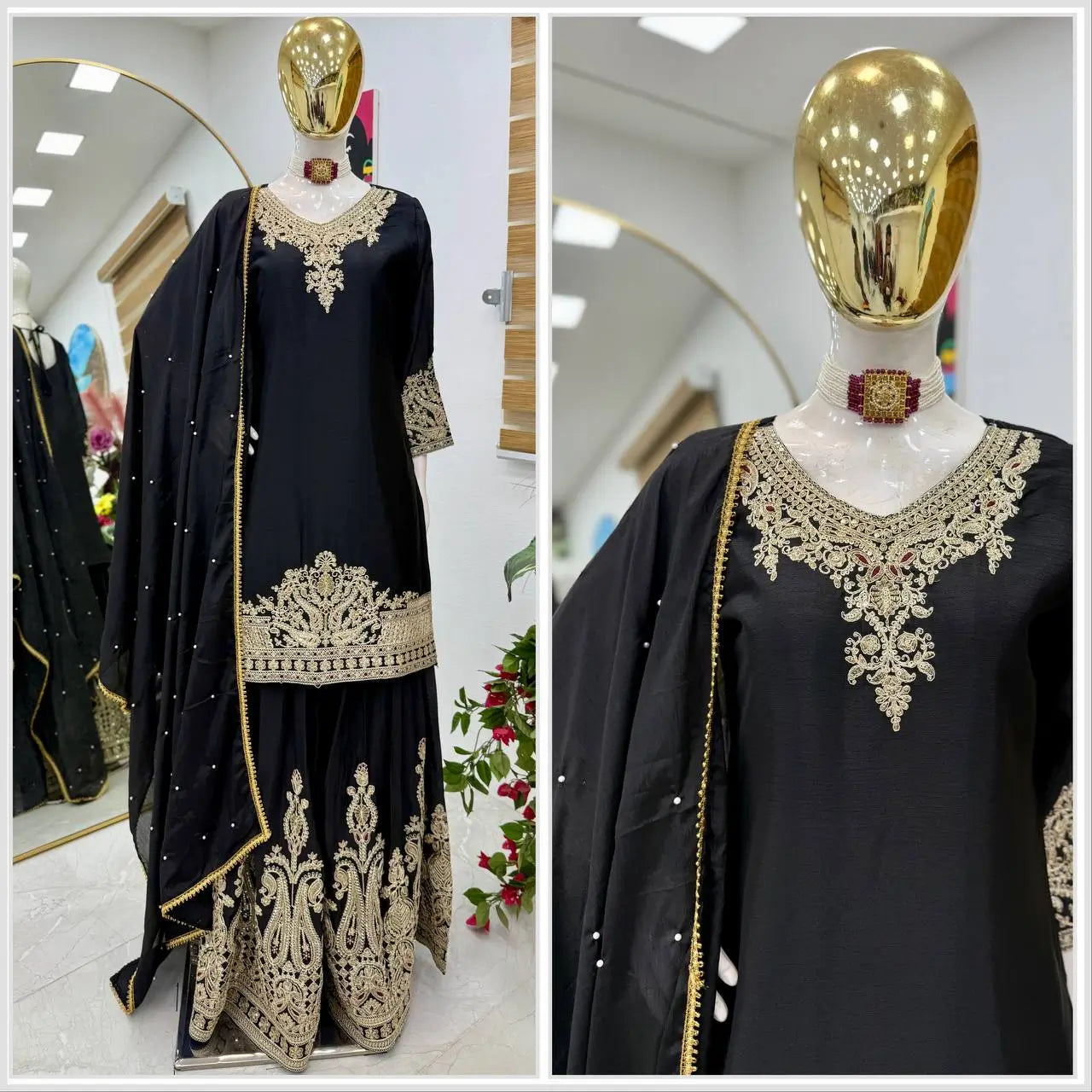 Designer Heavy Chinon Silk Sharara Suit with Coding Sequin Embroidery