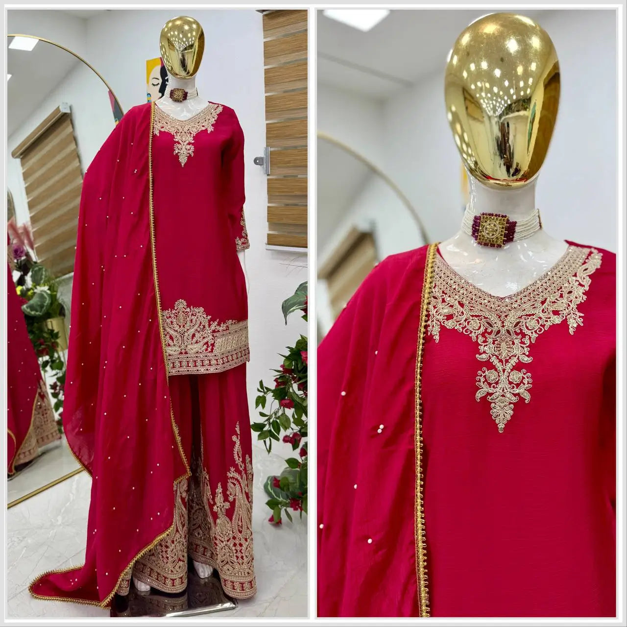 Designer Heavy Chinon Silk Sharara Suit with Coding Sequin Embroidery