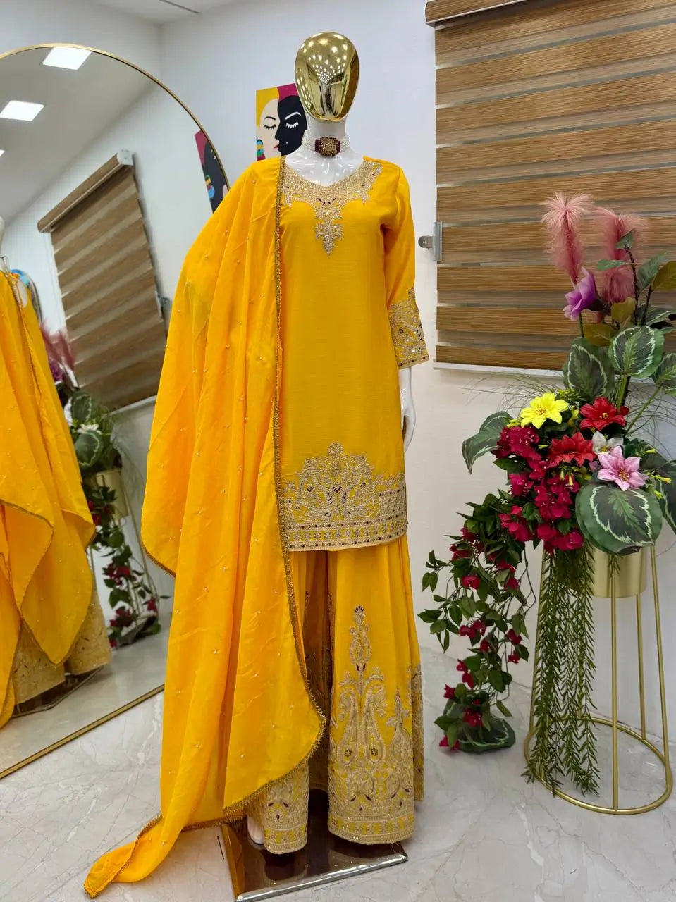 Designer Heavy Chinon Silk Sharara Suit with Coding Sequin Embroidery