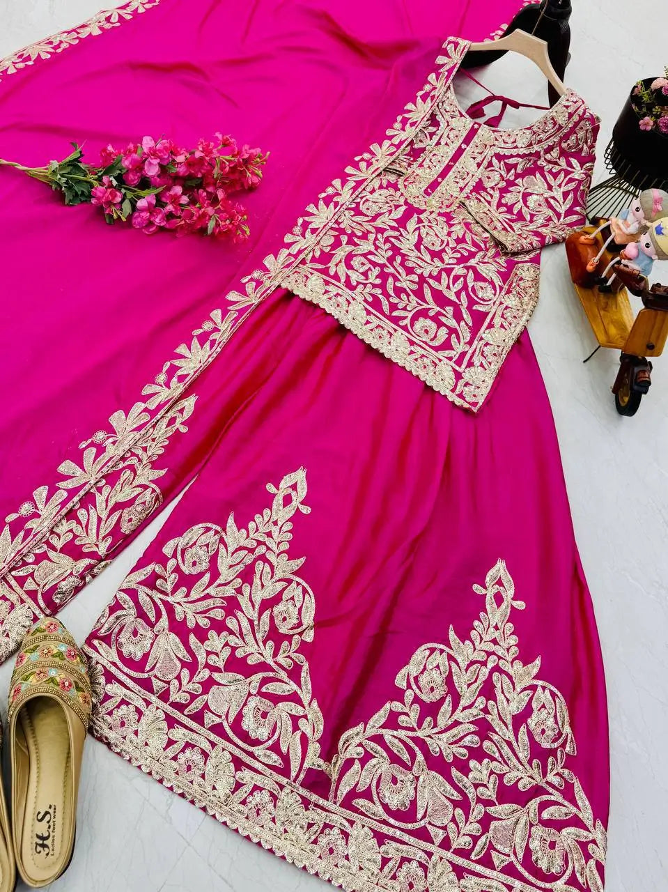 Designer Heavy Chinon Silk Sharara Suit with Coding Sequin Embroidery