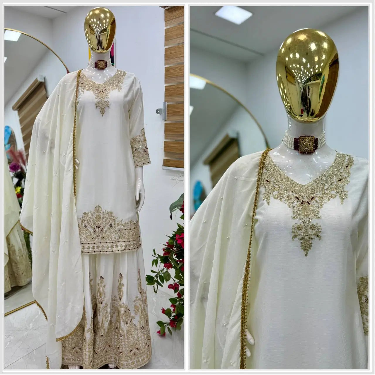 Designer Heavy Chinon Silk Sharara Suit with Coding Sequin Embroidery