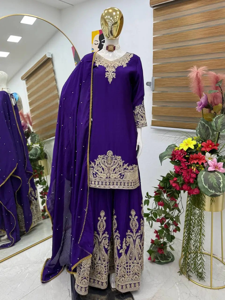 Designer Heavy Chinon Silk Sharara Suit with Coding Sequin Embroidery