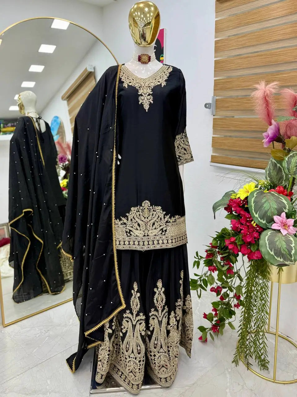 Designer Heavy Chinon Silk Sharara Suit with Coding Sequin Embroidery