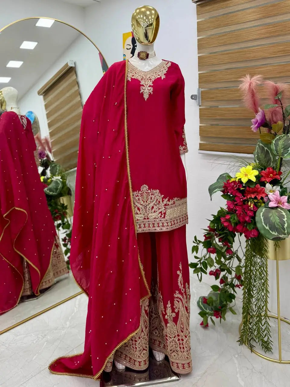 Designer Heavy Chinon Silk Sharara Suit with Coding Sequin Embroidery