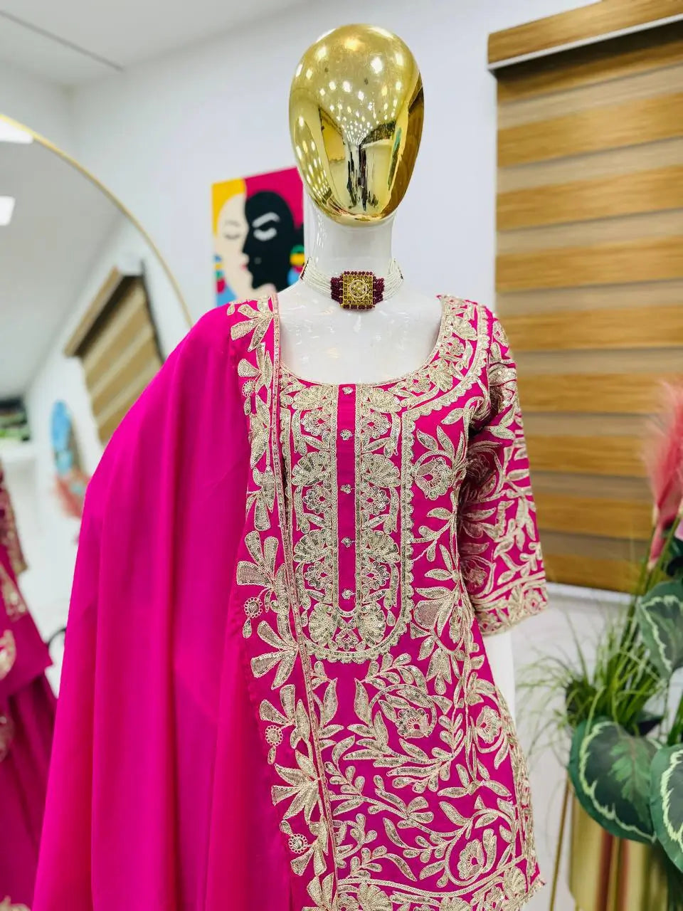 Designer Heavy Chinon Silk Sharara Suit with Coding Sequin Embroidery