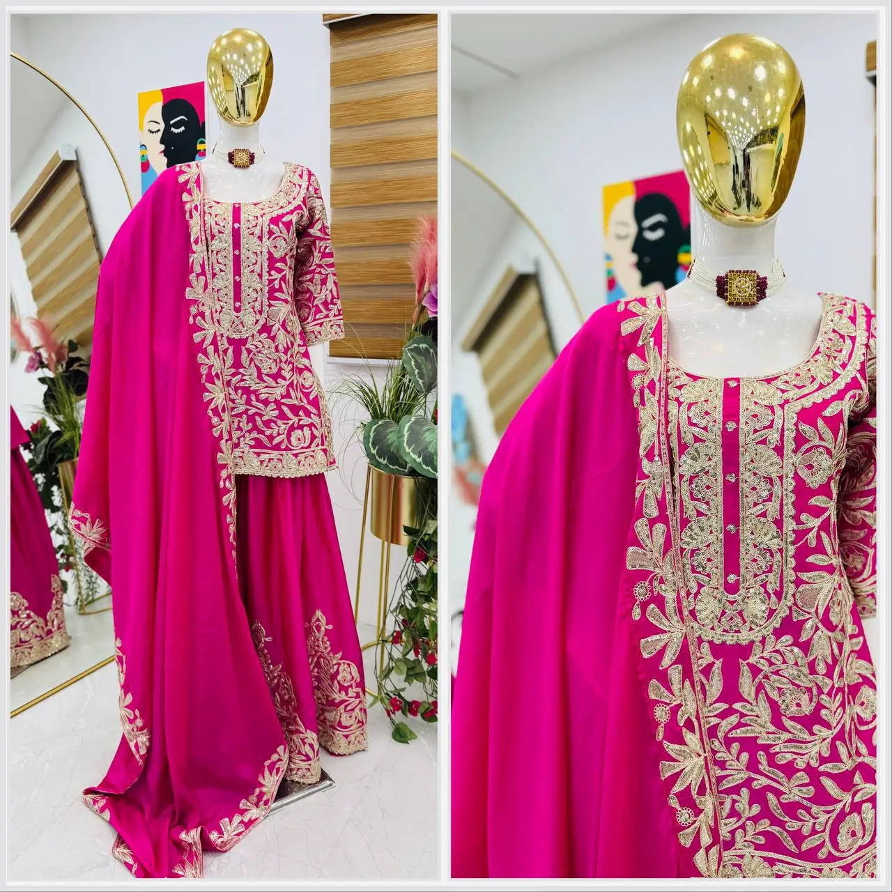 Designer Heavy Chinon Silk Sharara Suit with Coding Sequin Embroidery