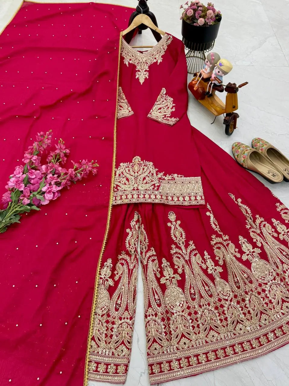 Designer Heavy Chinon Silk Sharara Suit with Coding Sequin Embroidery