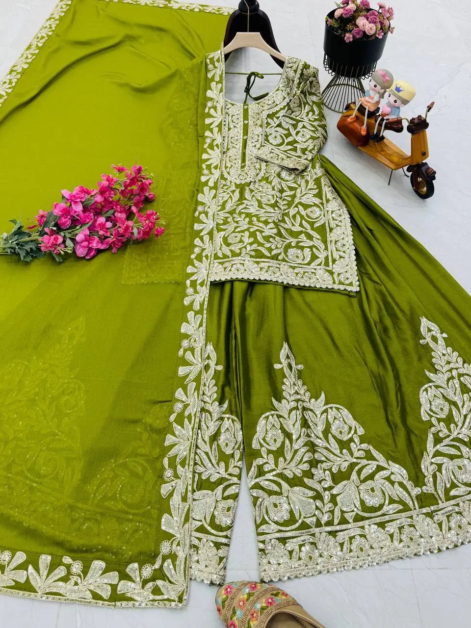 Designer Heavy Chinon Silk Sharara Suit with Coding Sequin Embroidery