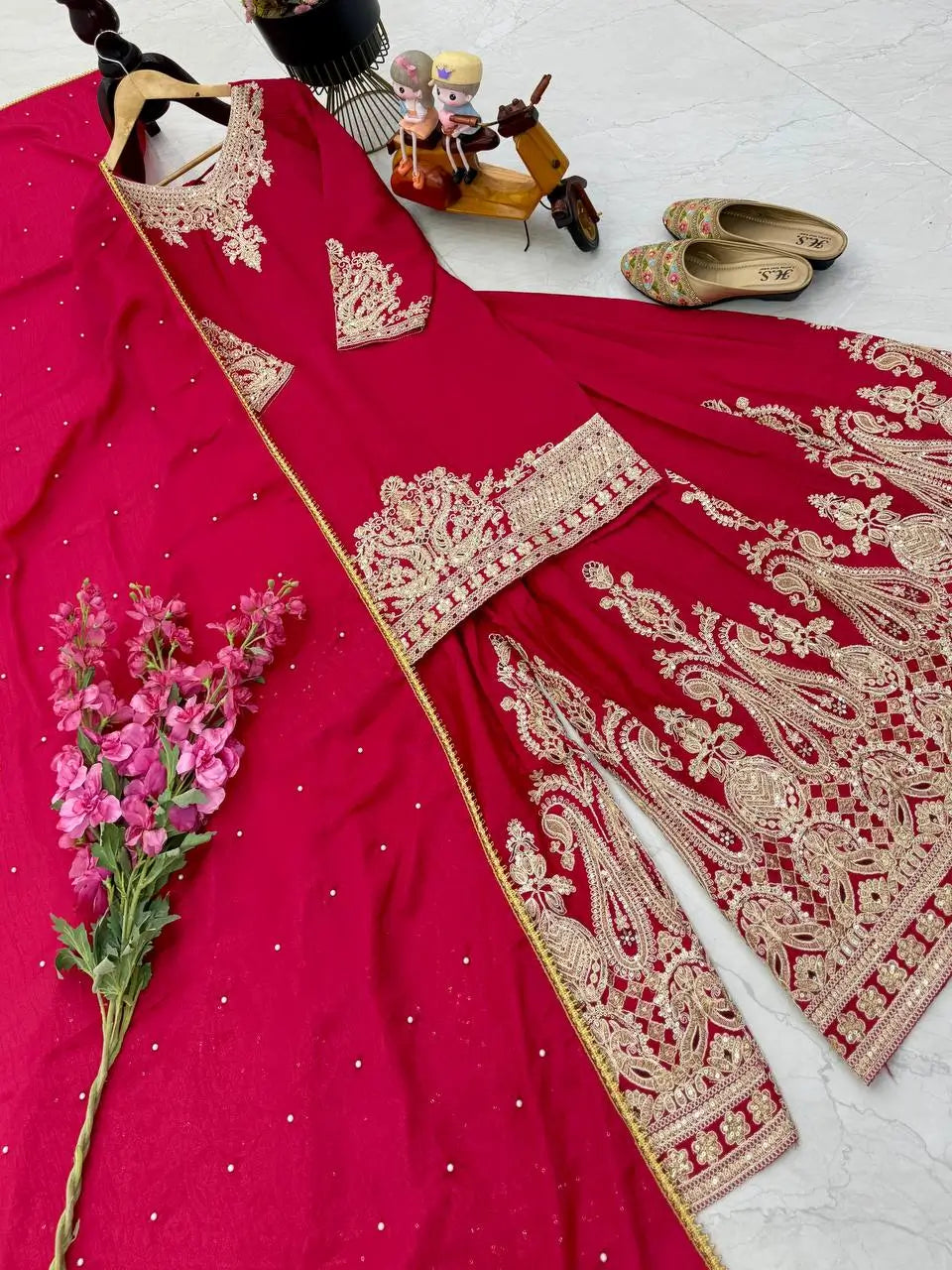 Designer Heavy Chinon Silk Sharara Suit with Coding Sequin Embroidery