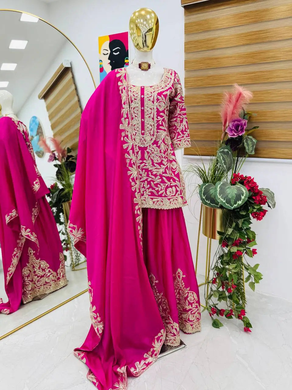 Designer Heavy Chinon Silk Sharara Suit with Coding Sequin Embroidery