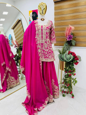 Designer Heavy Chinon Silk Sharara Suit with Coding Sequin Embroidery