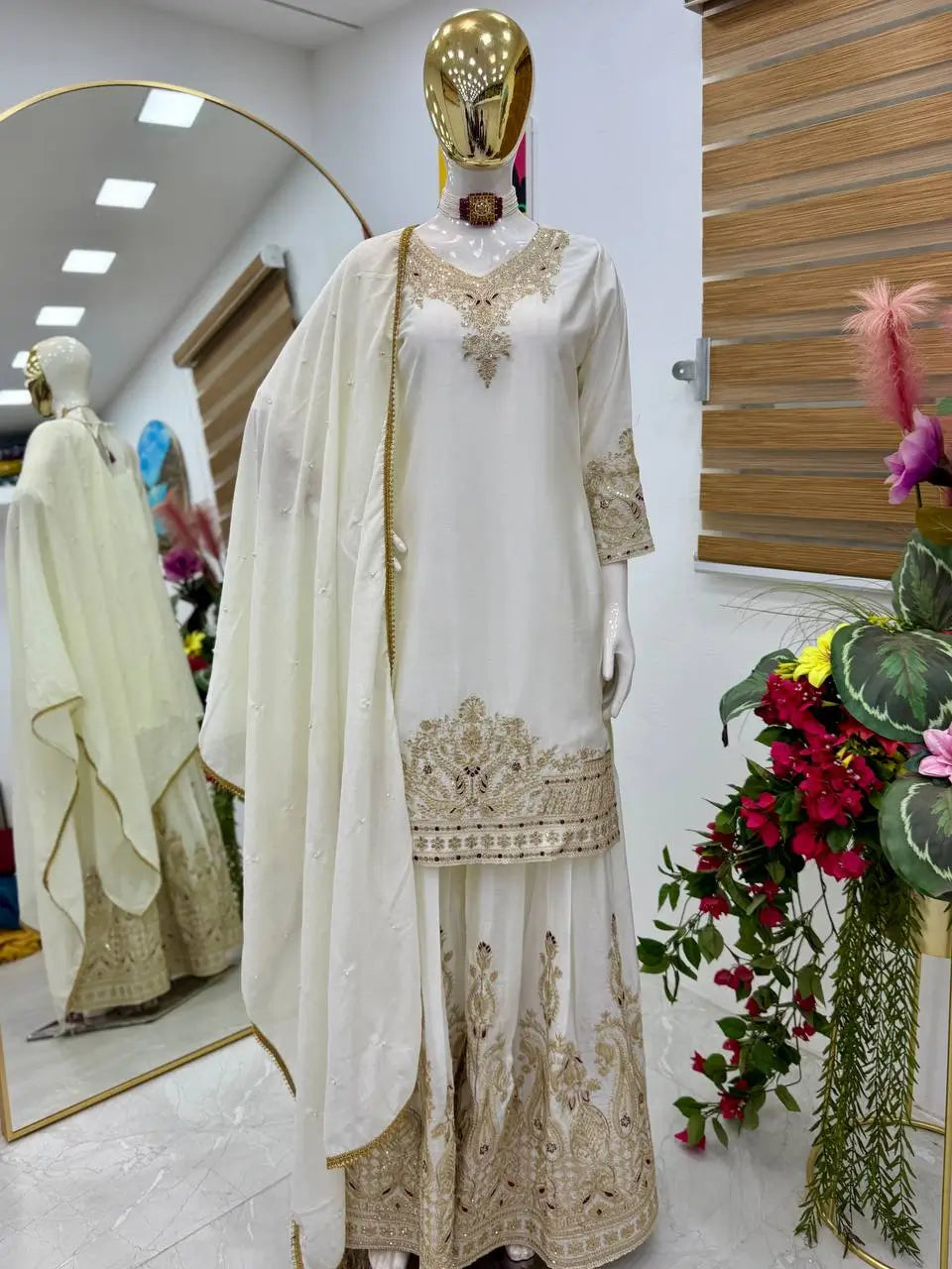 Designer Heavy Chinon Silk Sharara Suit with Coding Sequin Embroidery