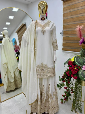 Designer Heavy Chinon Silk Sharara Suit with Coding Sequin Embroidery