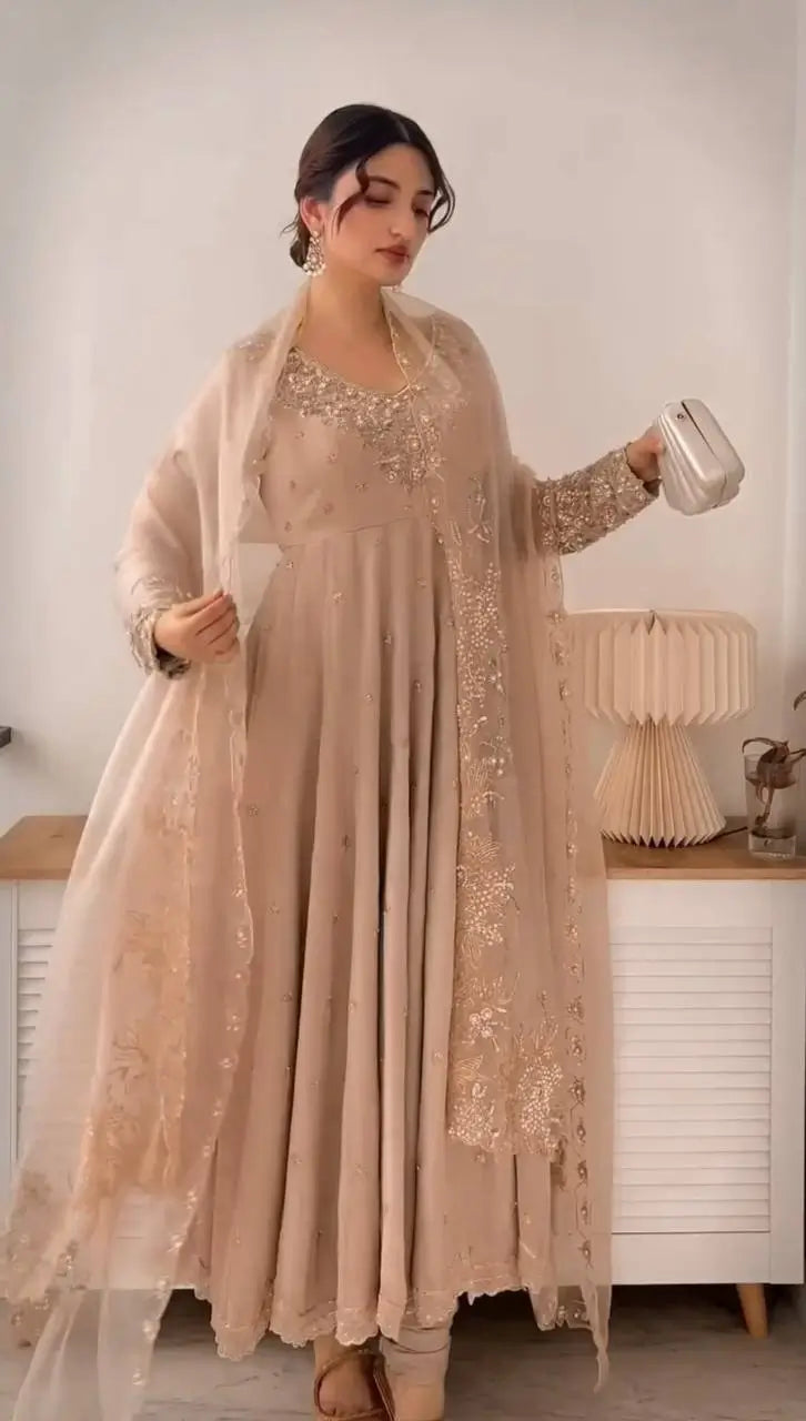 Designer Heavy Georgette Embroidered Party Wear Gown Set