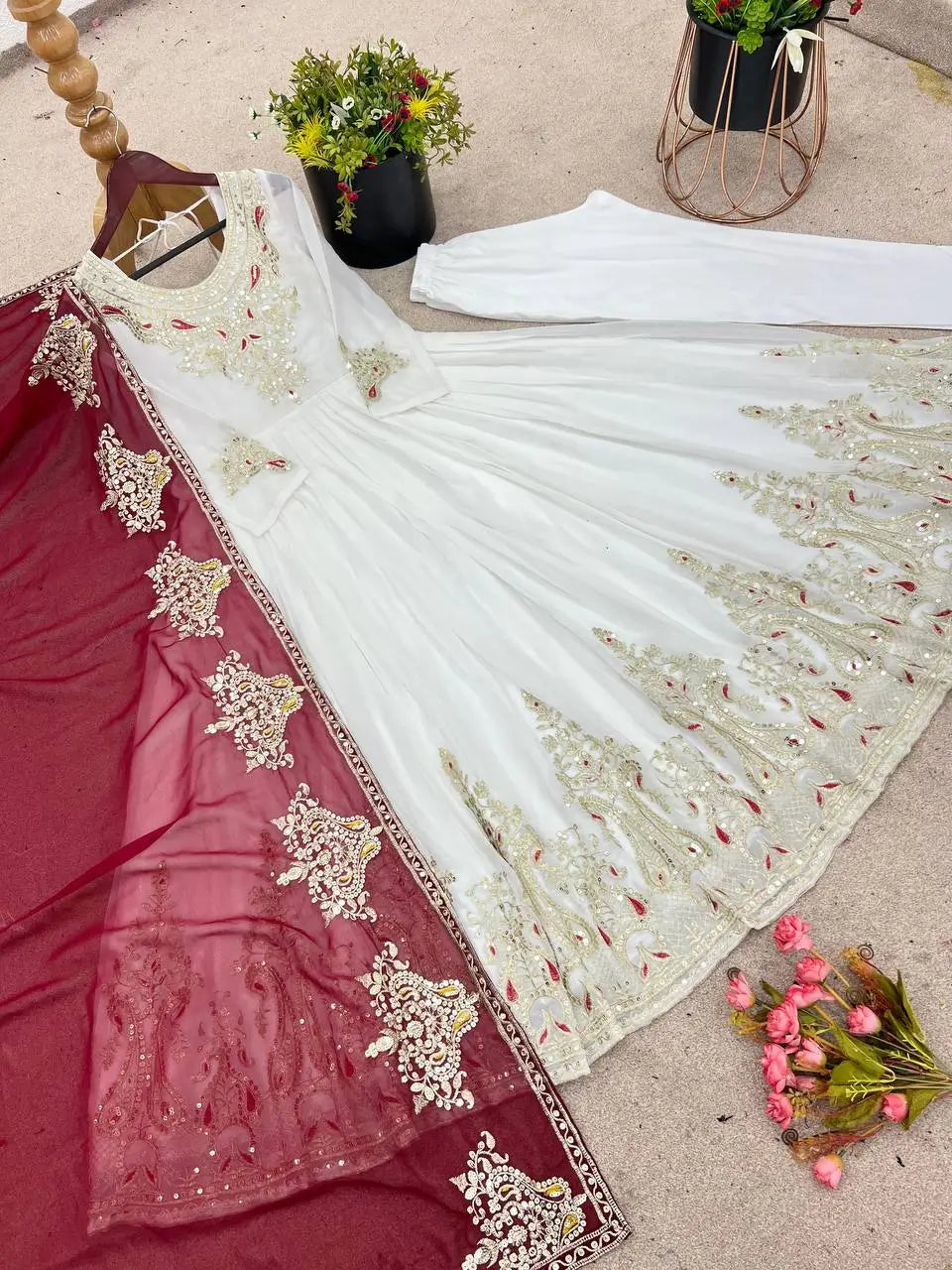 Designer Heavy Georgette Embroidered Party Wear Gown Set