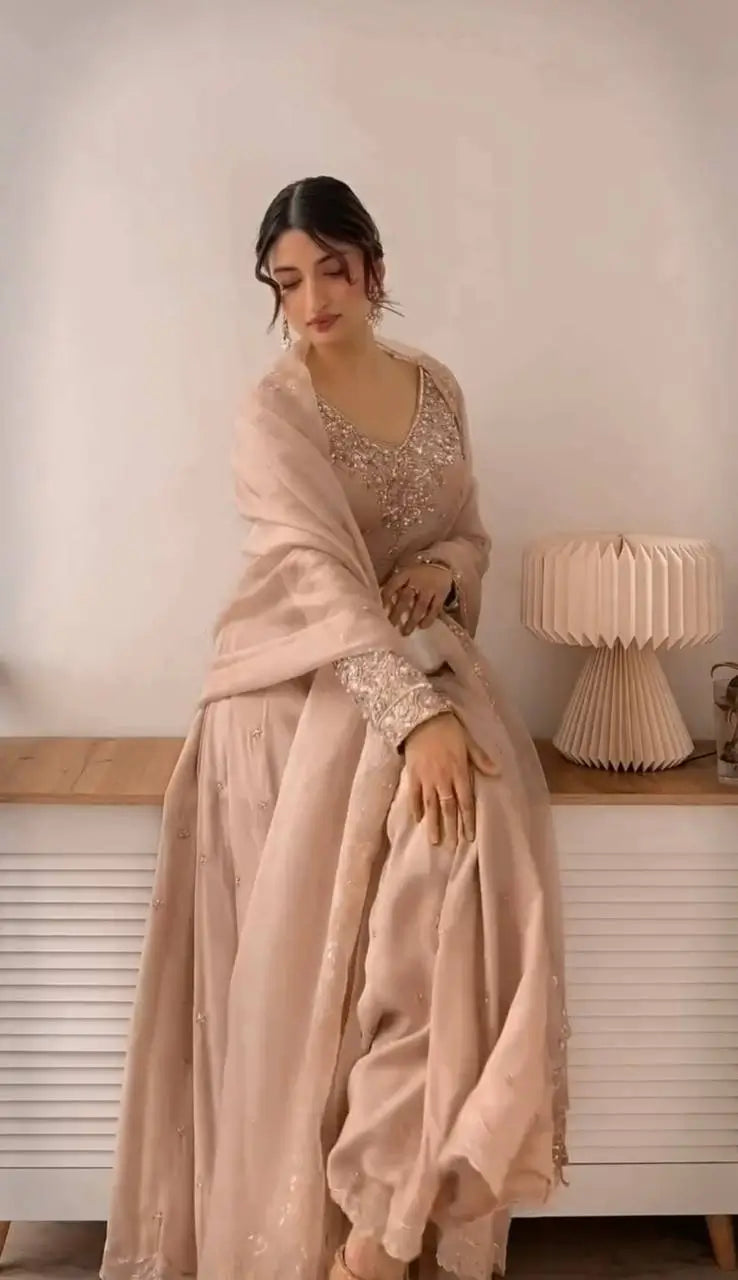 Designer Heavy Georgette Embroidered Party Wear Gown Set