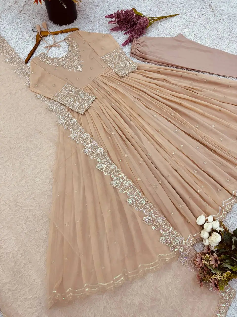 Designer Heavy Georgette Embroidered Party Wear Gown Set