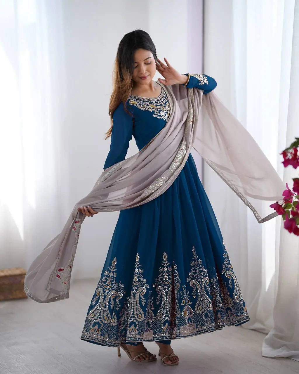 Designer Heavy Georgette Embroidered Party Wear Gown Set