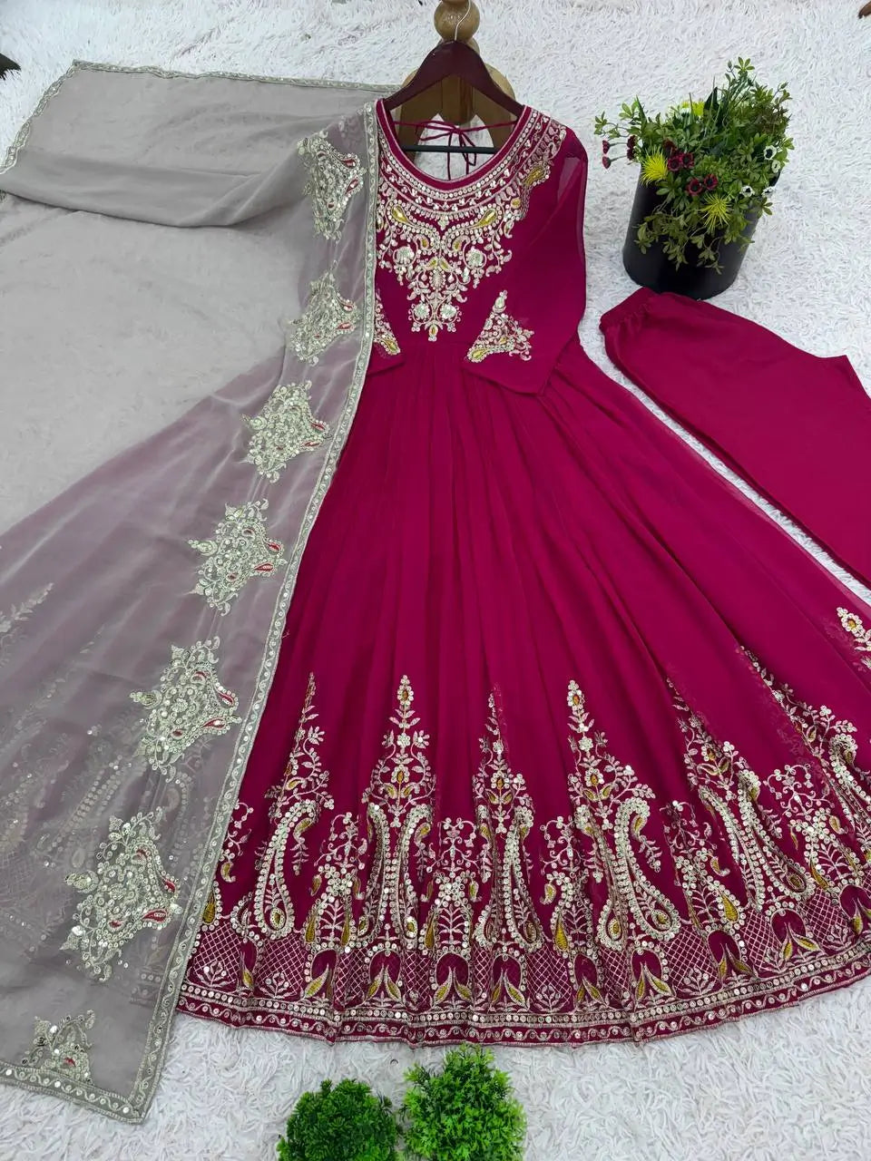 Designer Heavy Georgette Embroidered Party Wear Gown Set