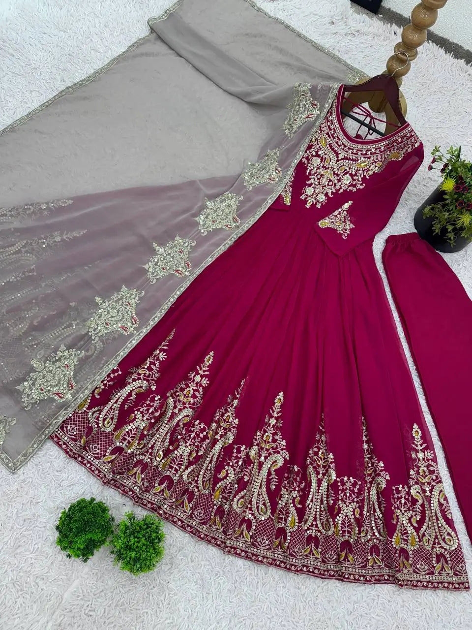Designer Heavy Georgette Embroidered Party Wear Gown Set