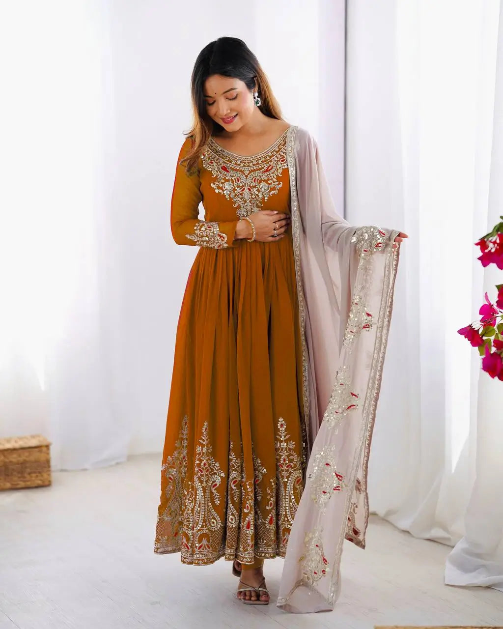 Designer Heavy Georgette Embroidered Party Wear Gown Set