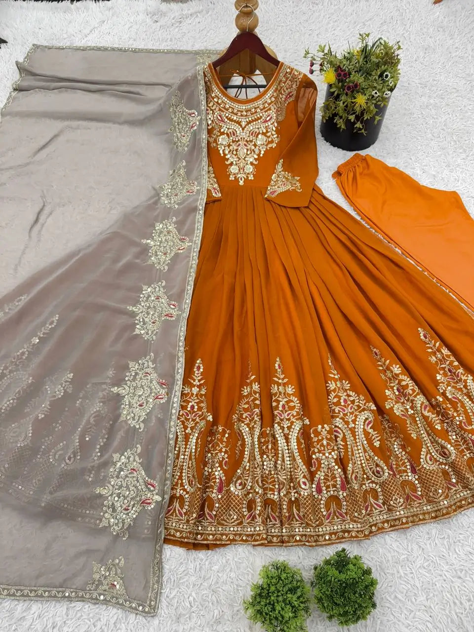 Designer Heavy Georgette Embroidered Party Wear Gown Set