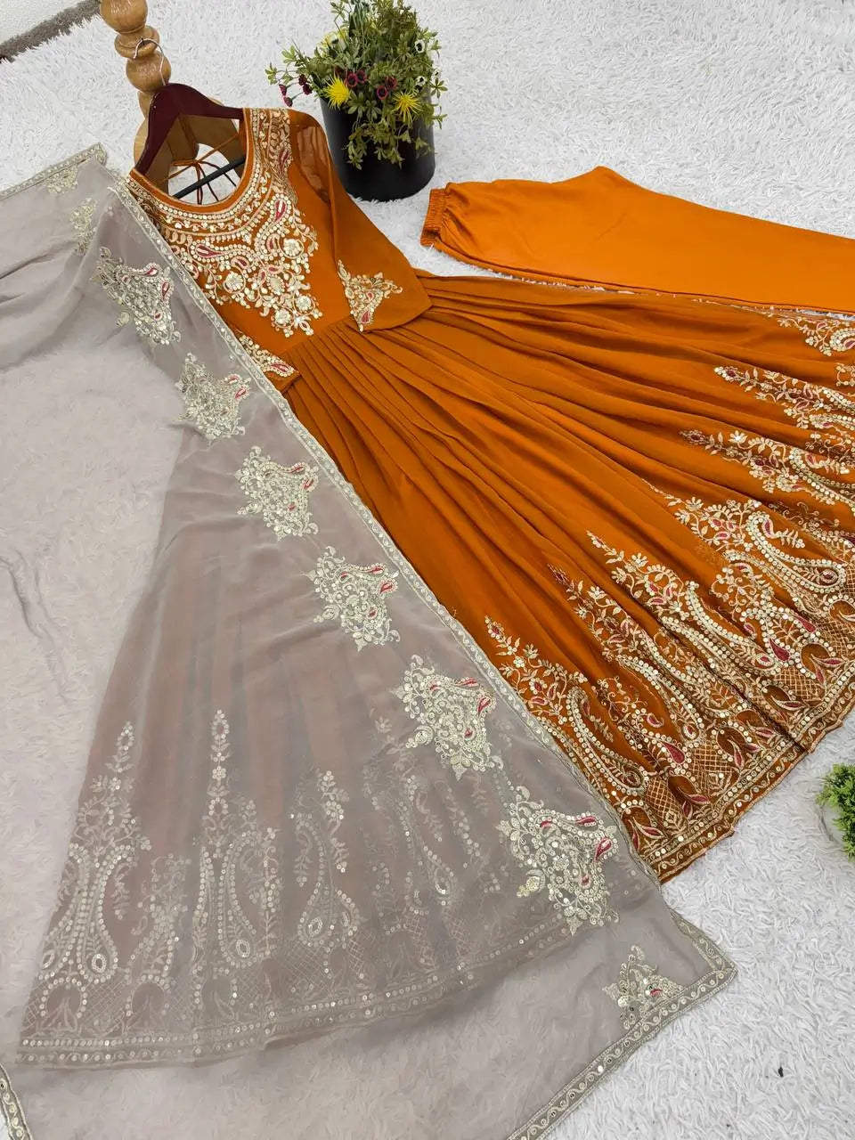 Designer Heavy Georgette Embroidered Party Wear Gown Set