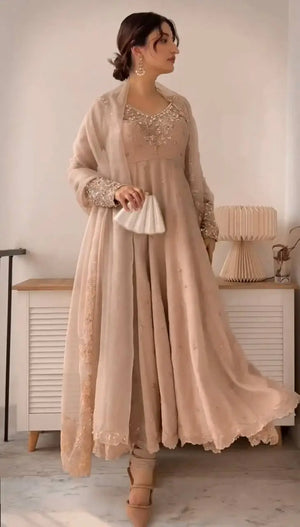 Designer Heavy Georgette Embroidered Party Wear Gown Set