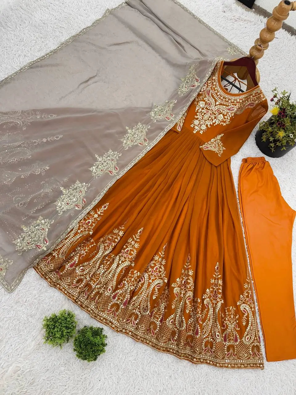 Designer Heavy Georgette Embroidered Party Wear Gown Set