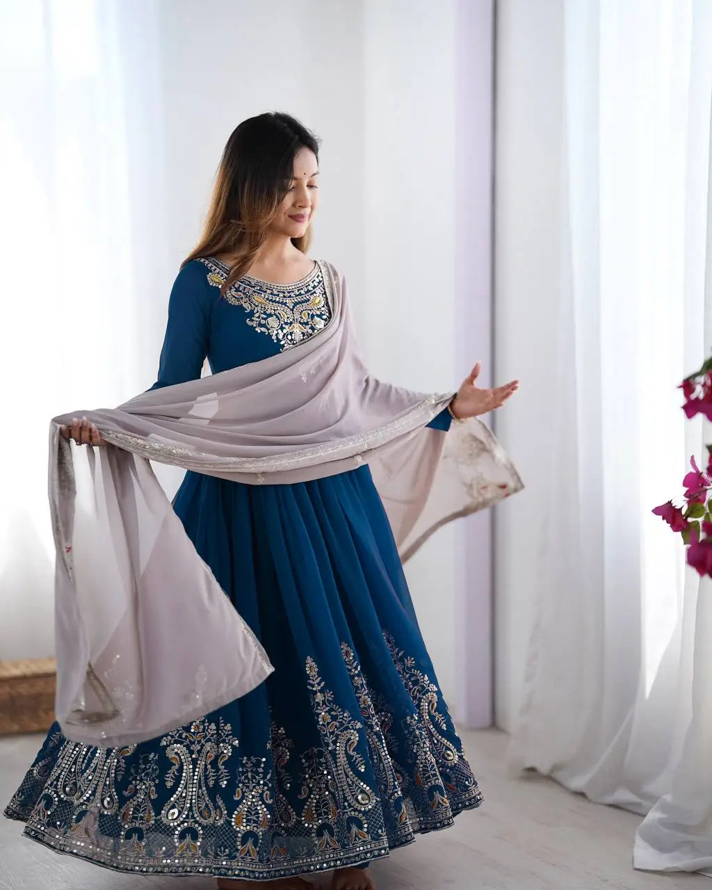 Designer Heavy Georgette Embroidered Party Wear Gown Set