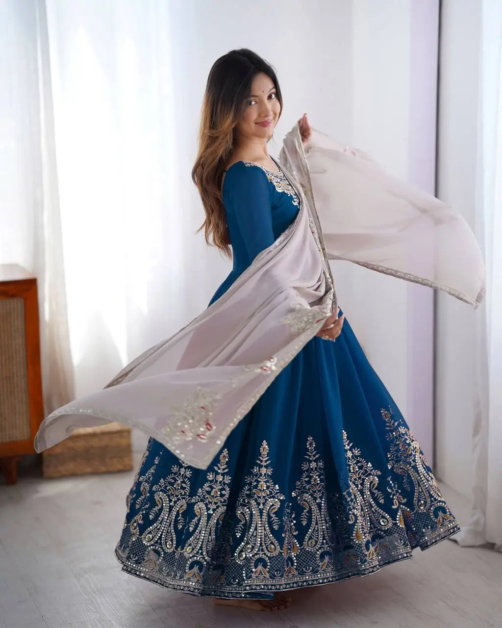 Designer Heavy Georgette Embroidered Party Wear Gown Set