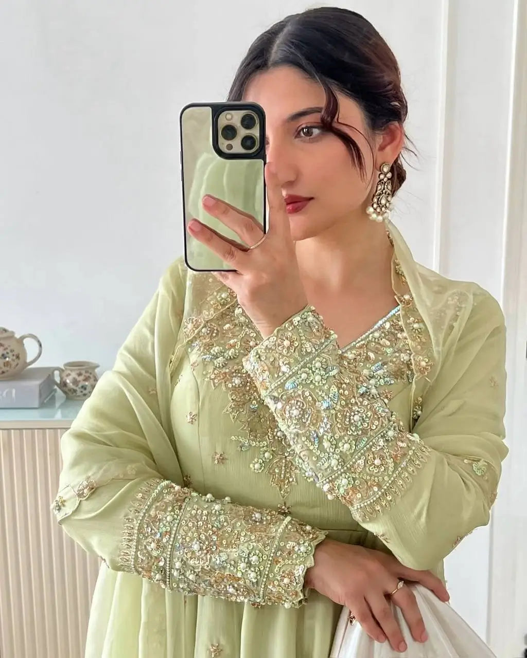 Designer Heavy Georgette Embroidered Party Wear Gown Set