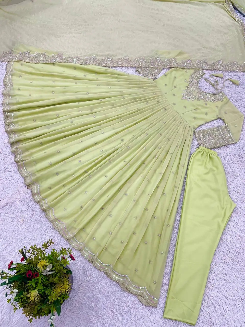 Designer Heavy Georgette Embroidered Party Wear Gown Set