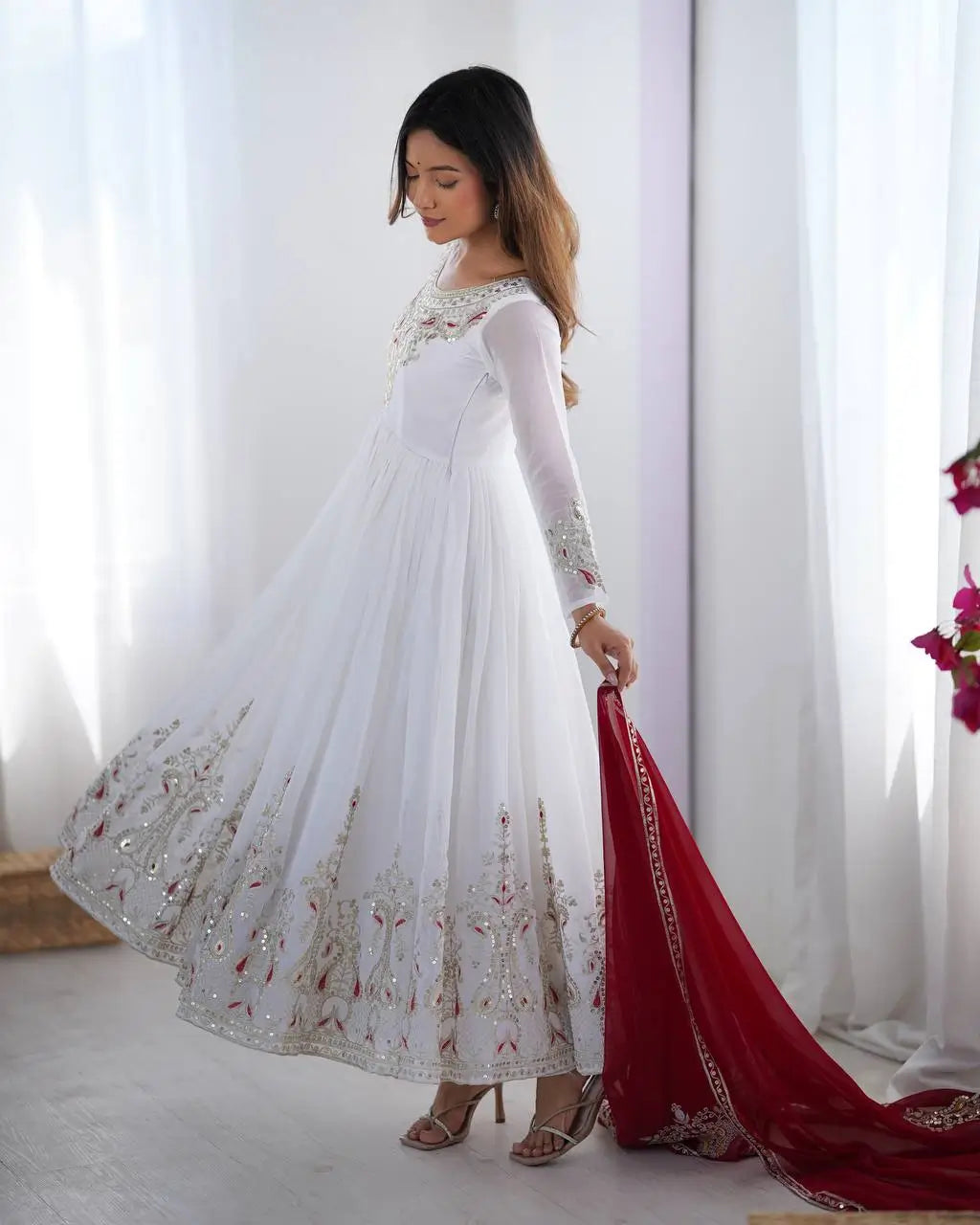 Designer Heavy Georgette Embroidered Party Wear Gown Set