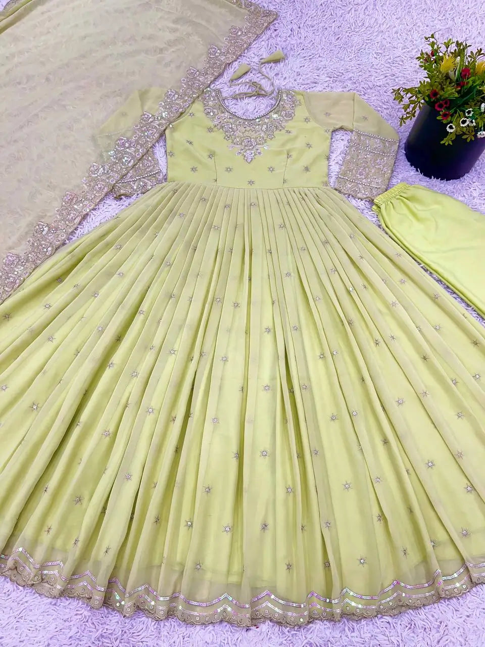 Designer Heavy Georgette Embroidered Party Wear Gown Set