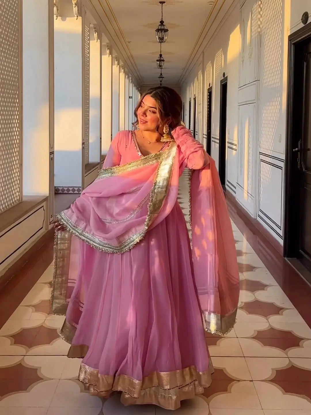 Designer Heavy Tabby Organza Anarkali Suit Set