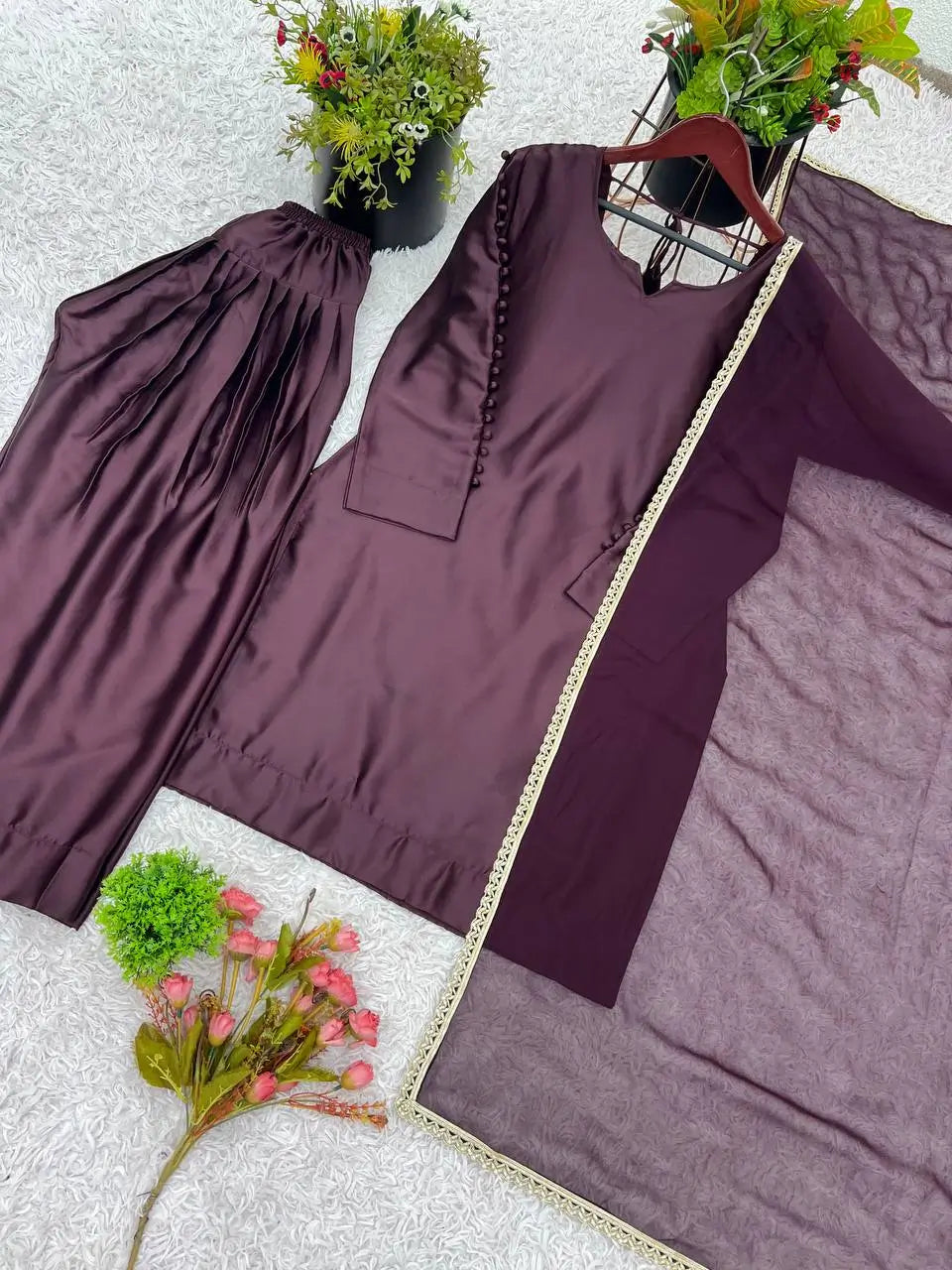 Designer Japan Satin Suit Set with Georgette Dupatta