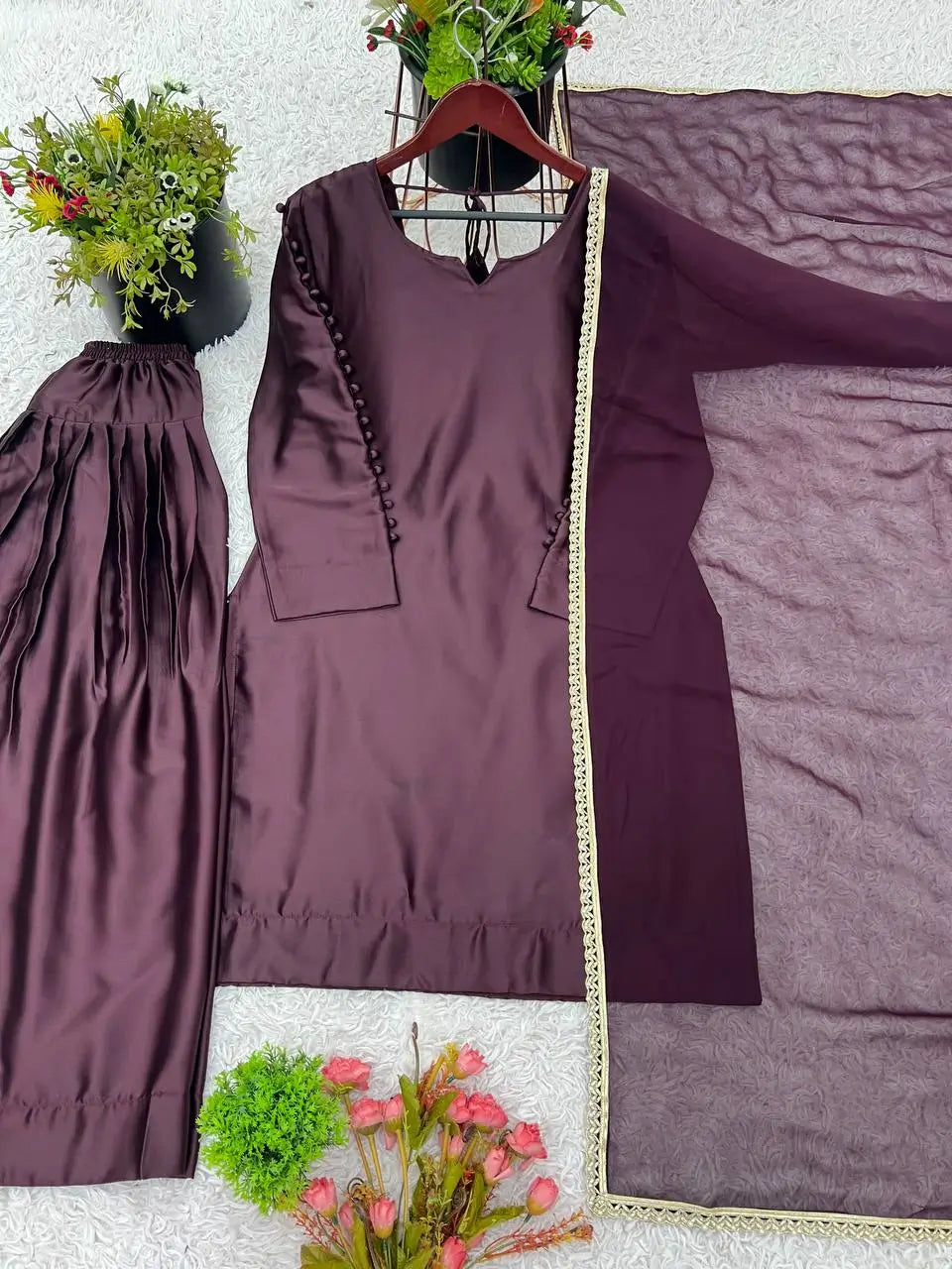 Designer Japan Satin Suit Set with Georgette Dupatta